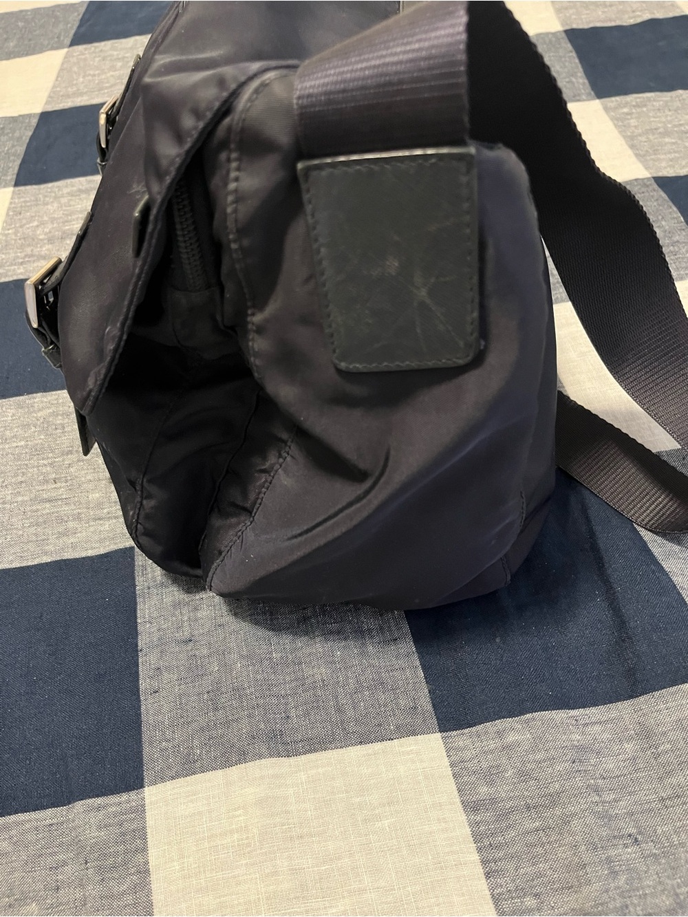 Prada Navy Nylon Messenger Bag with Silver Hardware, Leather Trim with Dust Bag - Picture 5 of 12